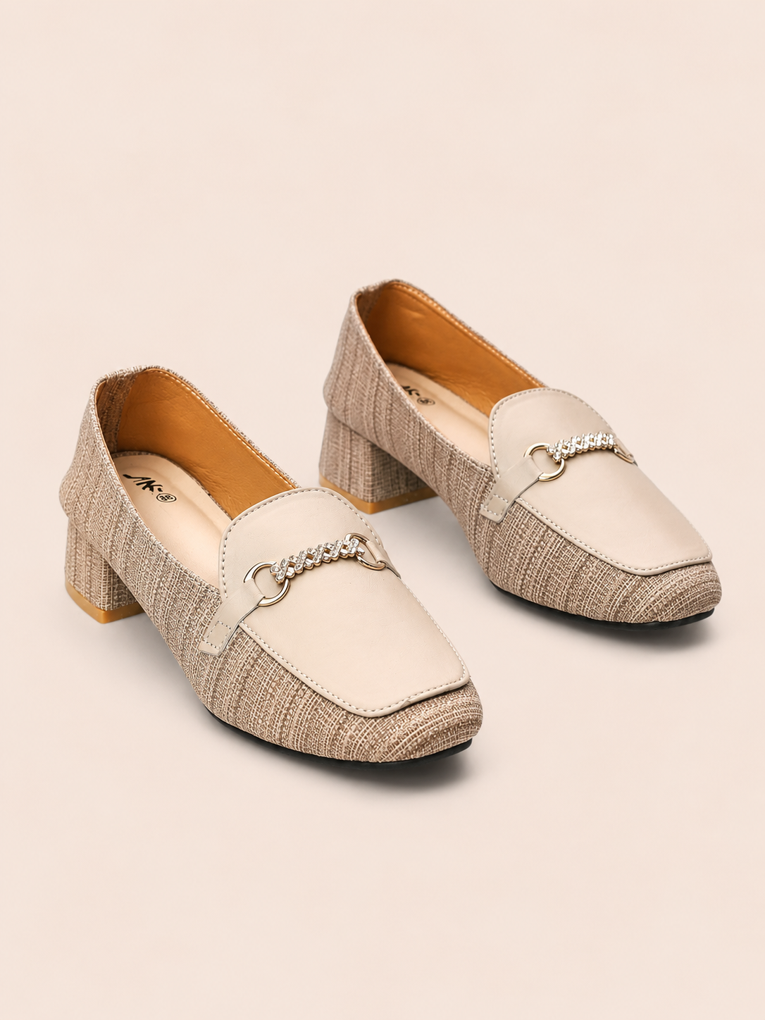Square Toe Heeled Loafers - Textured Olive & Black Loafers | Nawabis shoes BD