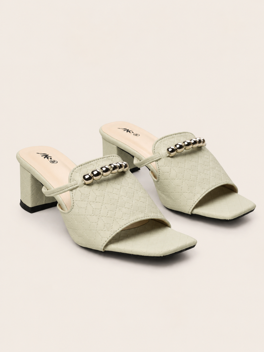 Women's Premium Block Heel Slide Sandals with Gold Chain | Elegant Ladies Heel Shoes Bangladesh