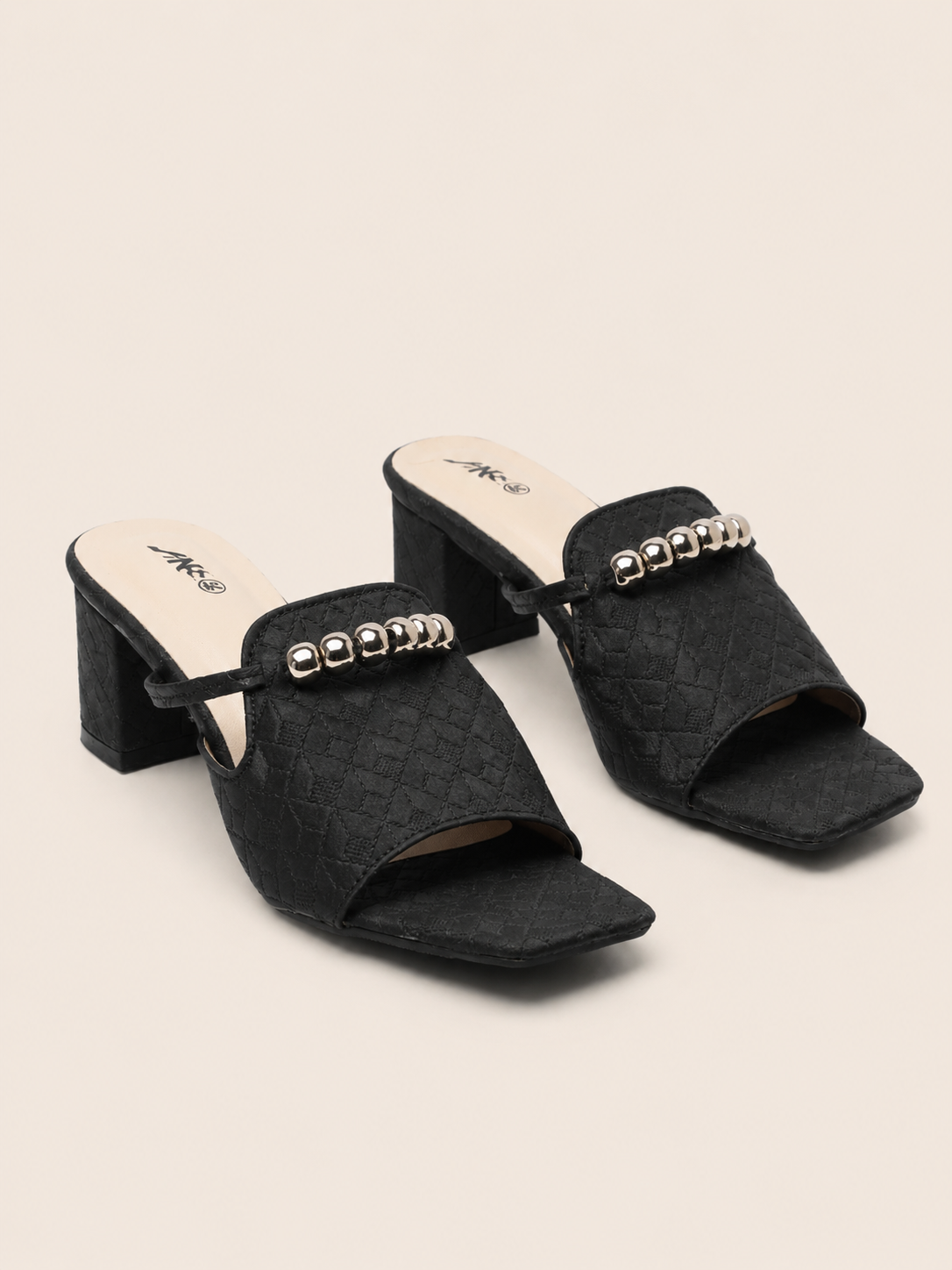 Women's Premium Block Heel Slide Sandals with Gold Chain | Elegant Ladies Heel Shoes Bangladesh