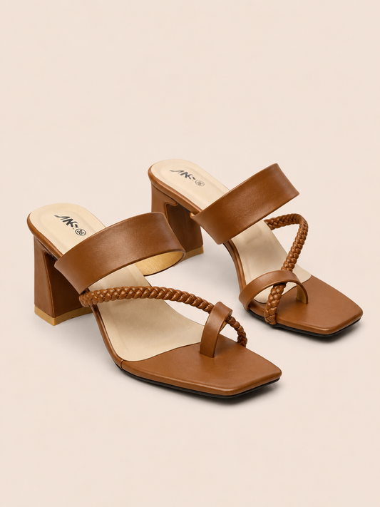 Women's Premium Braided Toe Ring Block Heel Sandals | Elegant Ladies Heels Bangladesh