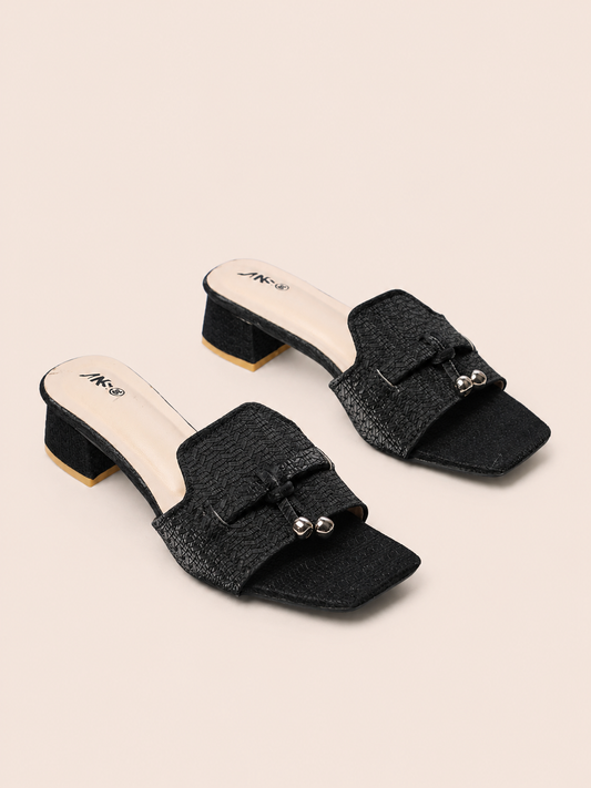 Luxury Women's Textured Slide Block Heel Sandals – Comfortable Fashion Heels