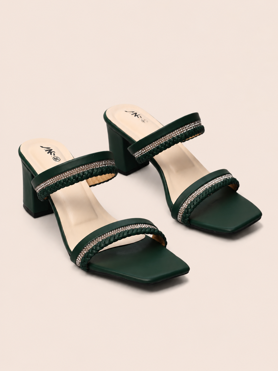 Braided Rhinestone Double Strap Block Heel Sandals | Elegant Ladies Heels Bangladesh