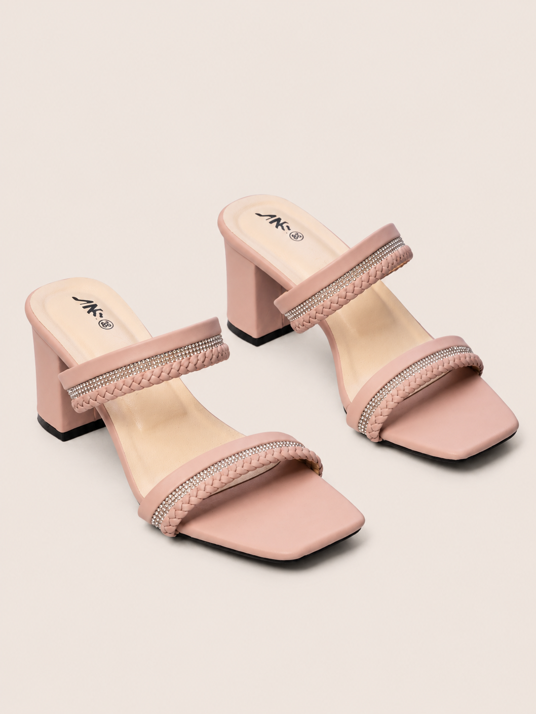 Braided Rhinestone Double Strap Block Heel Sandals | Elegant Ladies Heels Bangladesh