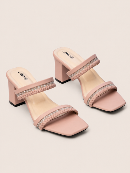Braided Rhinestone Double Strap Block Heel Sandals | Elegant Ladies Heels Bangladesh