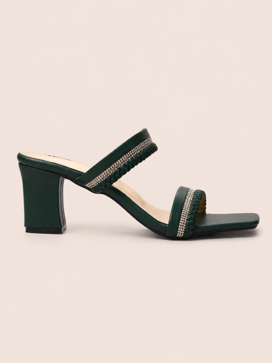Braided Rhinestone Double Strap Block Heel Sandals | Elegant Ladies Heels Bangladesh