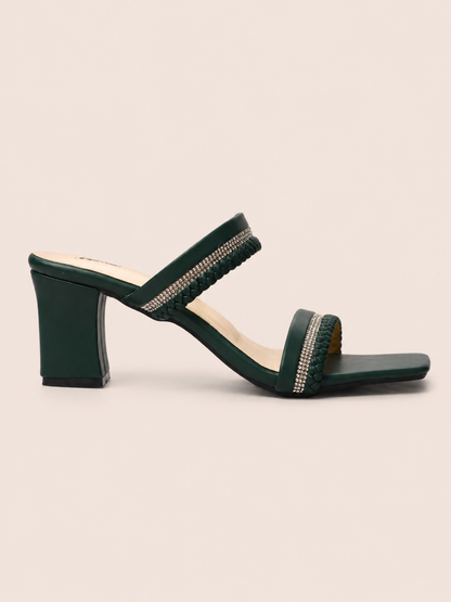Braided Rhinestone Double Strap Block Heel Sandals | Elegant Ladies Heels Bangladesh