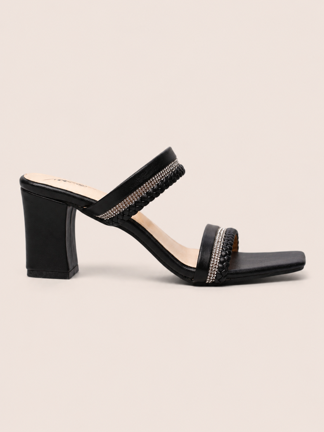 Braided Rhinestone Double Strap Block Heel Sandals | Elegant Ladies Heels Bangladesh