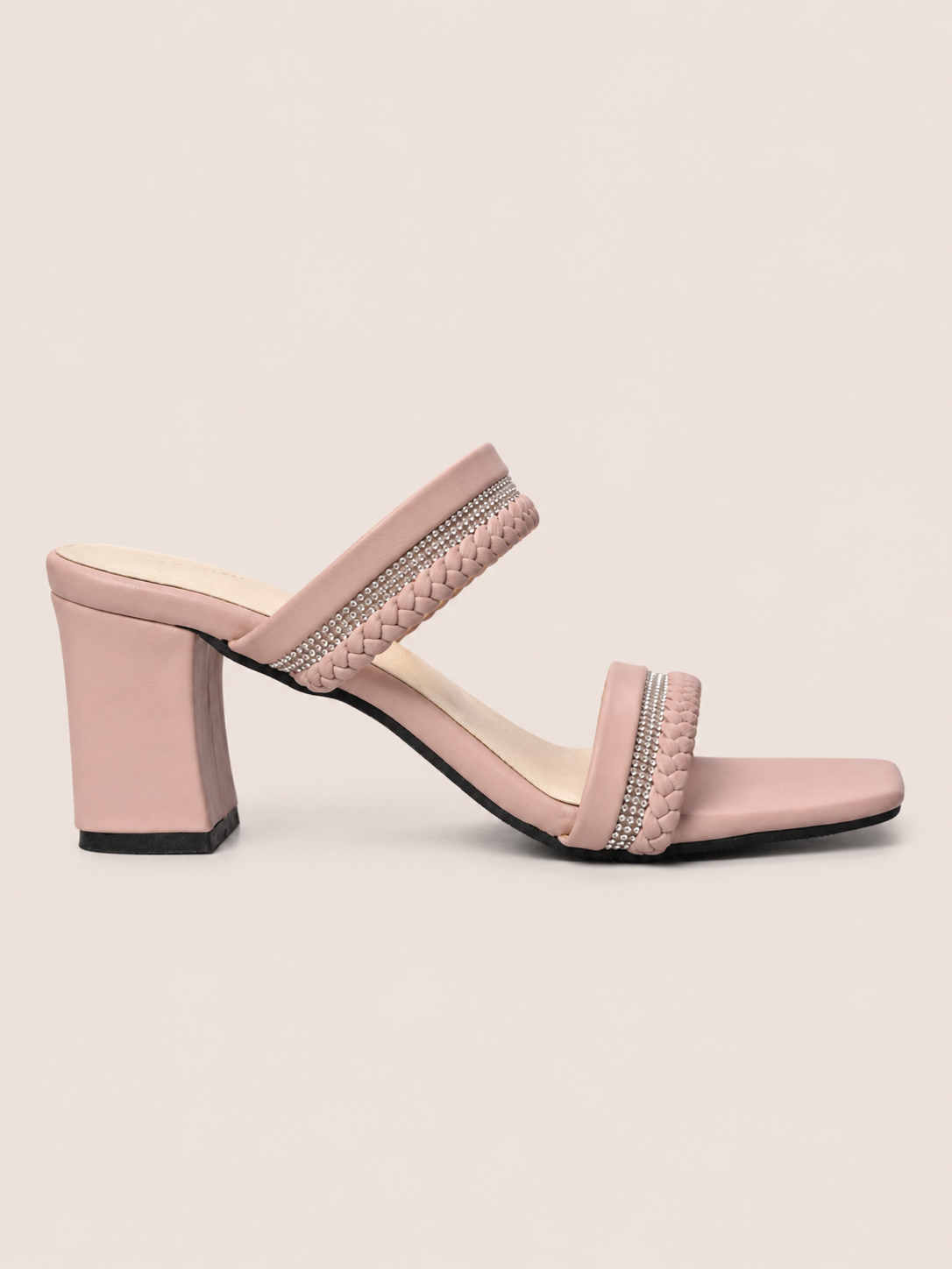 Braided Rhinestone Double Strap Block Heel Sandals | Elegant Ladies Heels Bangladesh