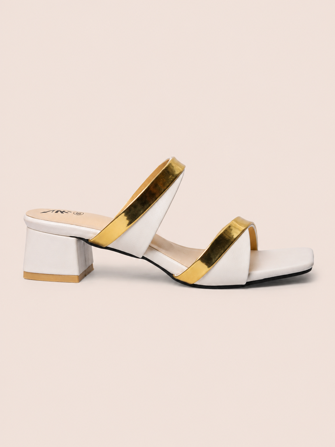 Women's Premium Gold Trim Double Strap Block Heel Sandals | Elegant Ladies Heels Bangladesh