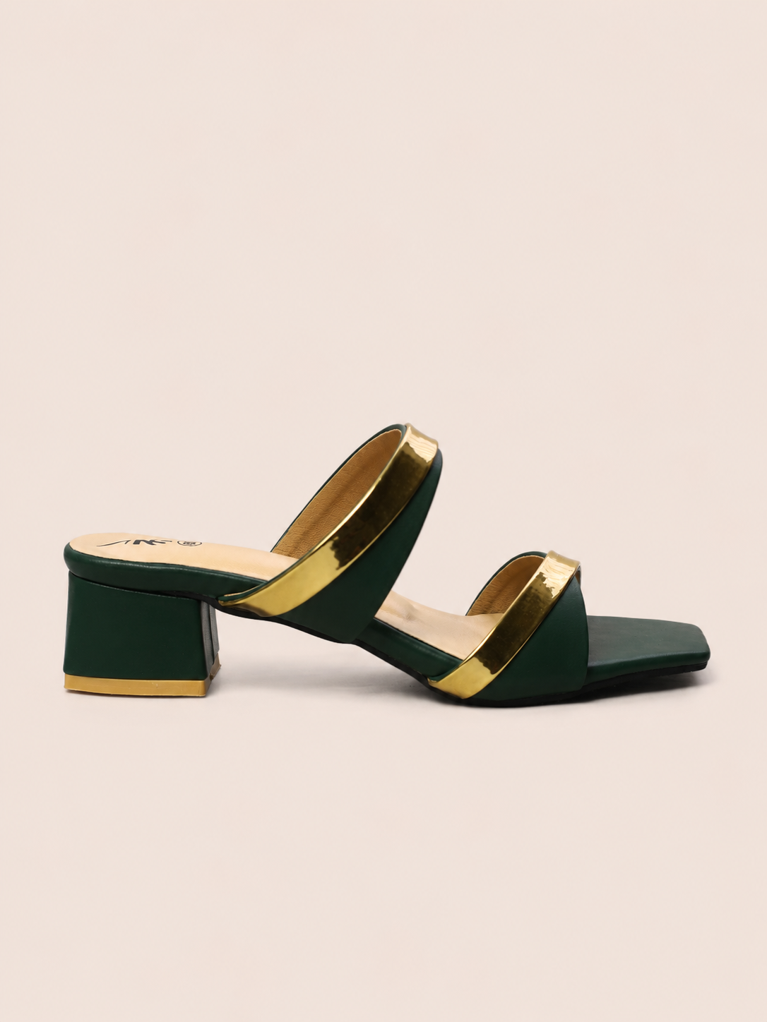 Women's Premium Gold Trim Double Strap Block Heel Sandals | Elegant Ladies Heels Bangladesh