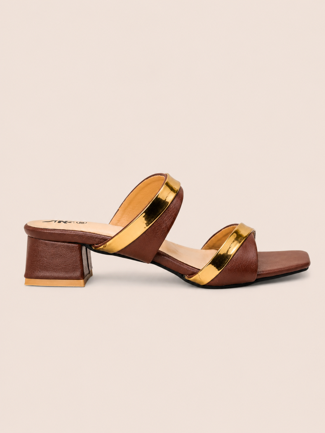 Women's Premium Gold Trim Double Strap Block Heel Sandals | Elegant Ladies Heels Bangladesh