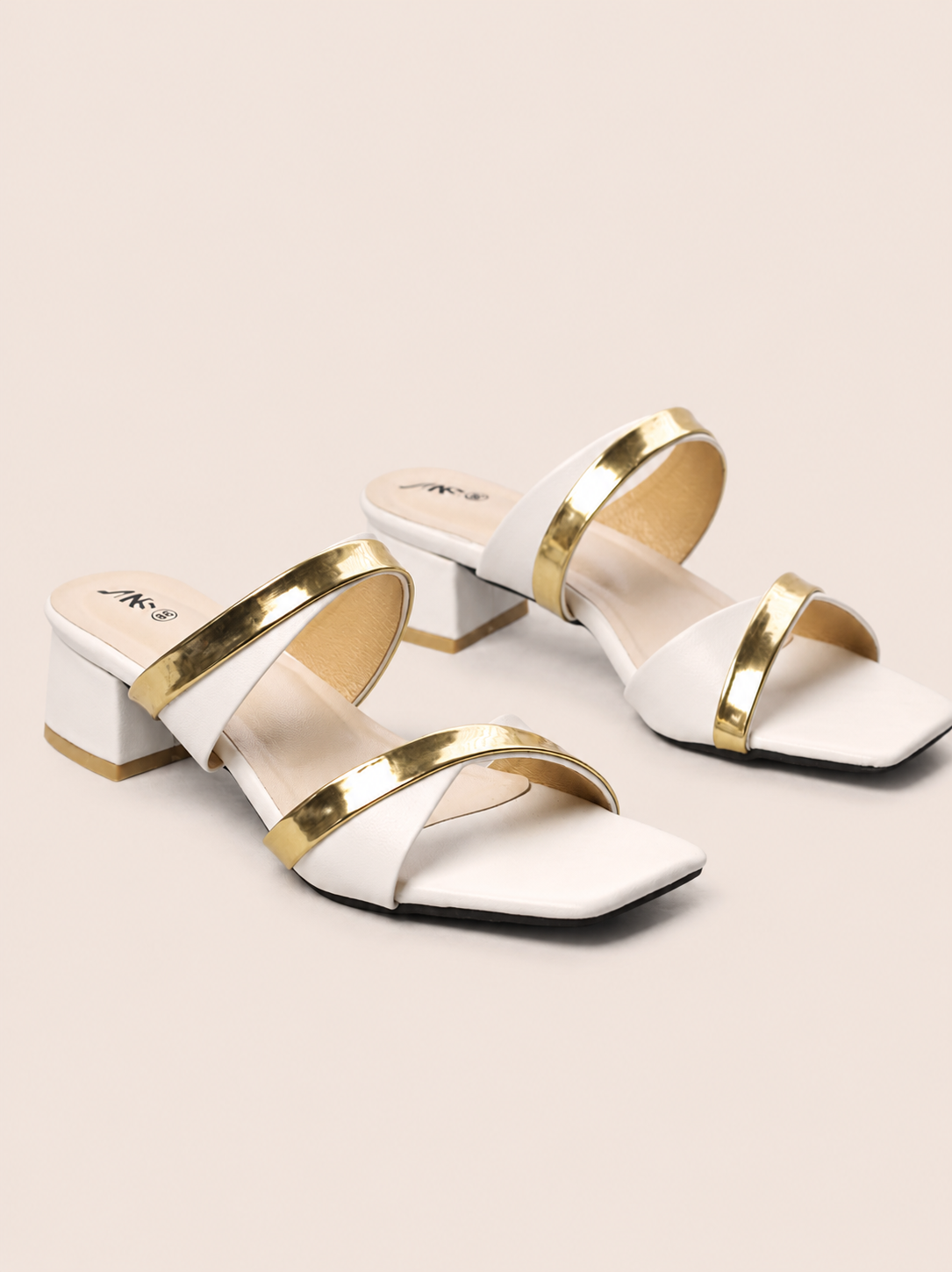 Women's Premium Gold Trim Double Strap Block Heel Sandals | Elegant Ladies Heels Bangladesh