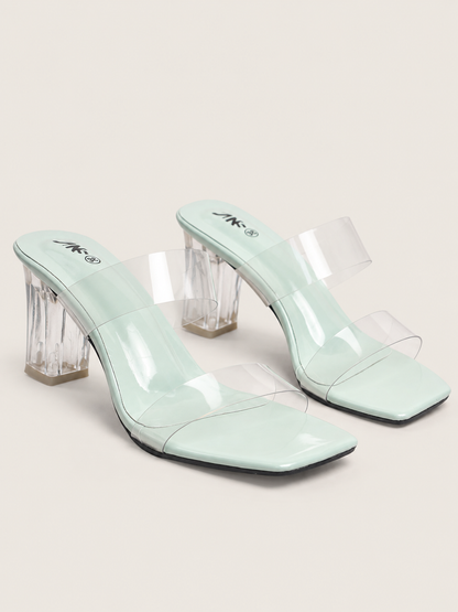 Women’s Clear Block Heel Sandals with Transparent Straps