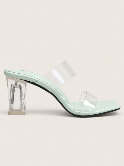 Women’s Clear Block Heel Sandals with Transparent Straps