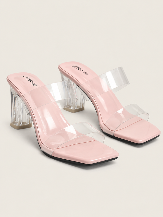 Women’s Clear Block Heel Sandals with Transparent Straps