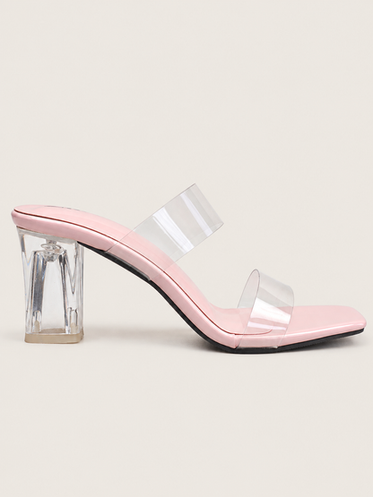Women’s Clear Block Heel Sandals with Transparent Straps
