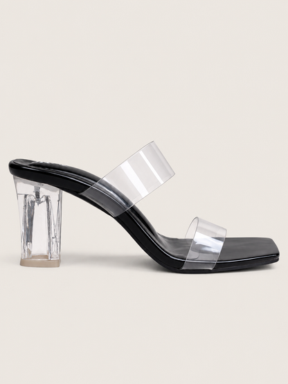 Women’s Clear Block Heel Sandals with Transparent Straps