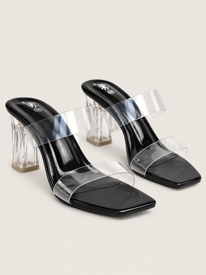Women’s Clear Block Heel Sandals with Transparent Straps