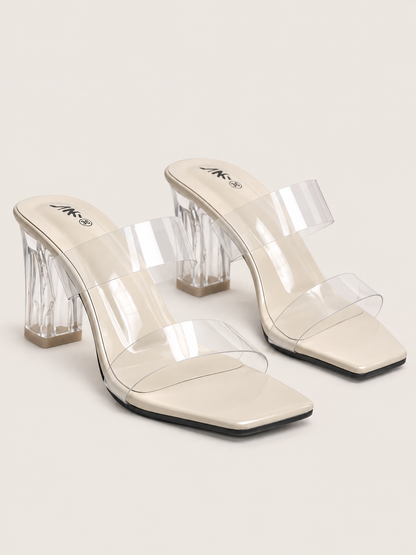 Women’s Clear Block Heel Sandals with Transparent Straps