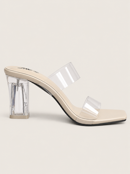 Women’s Clear Block Heel Sandals with Transparent Straps