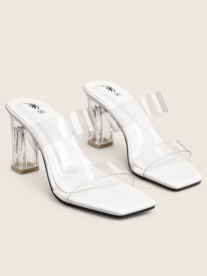Women’s Clear Block Heel Sandals with Transparent Straps
