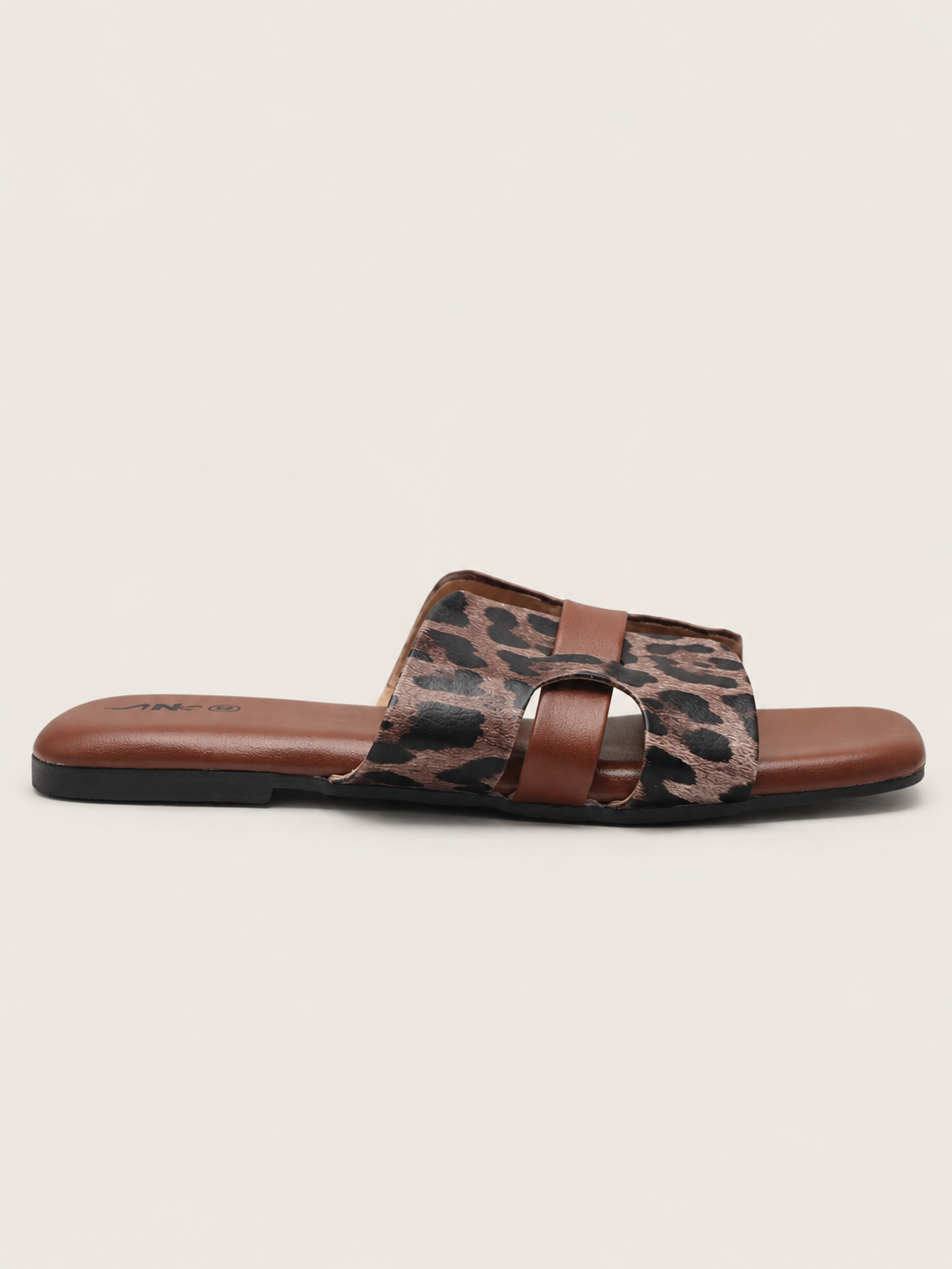 Women’s Leopard Print H-Strap Flat Slide Sandals - Square Toe