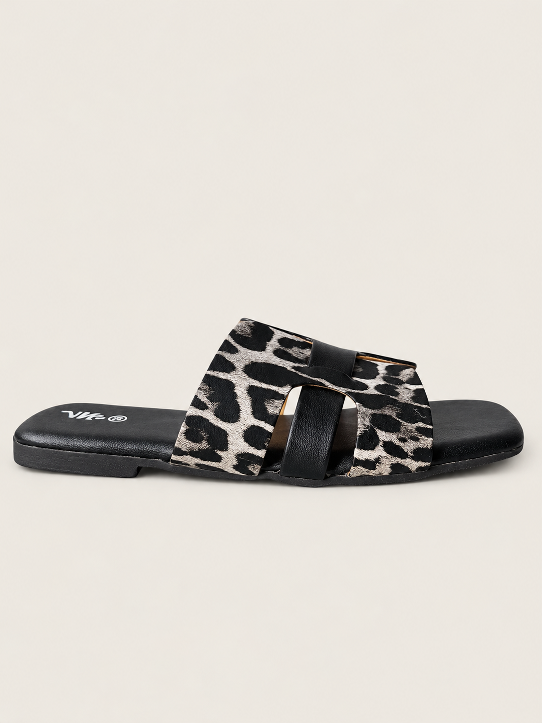 Women’s Leopard Print H-Strap Flat Slide Sandals - Square Toe