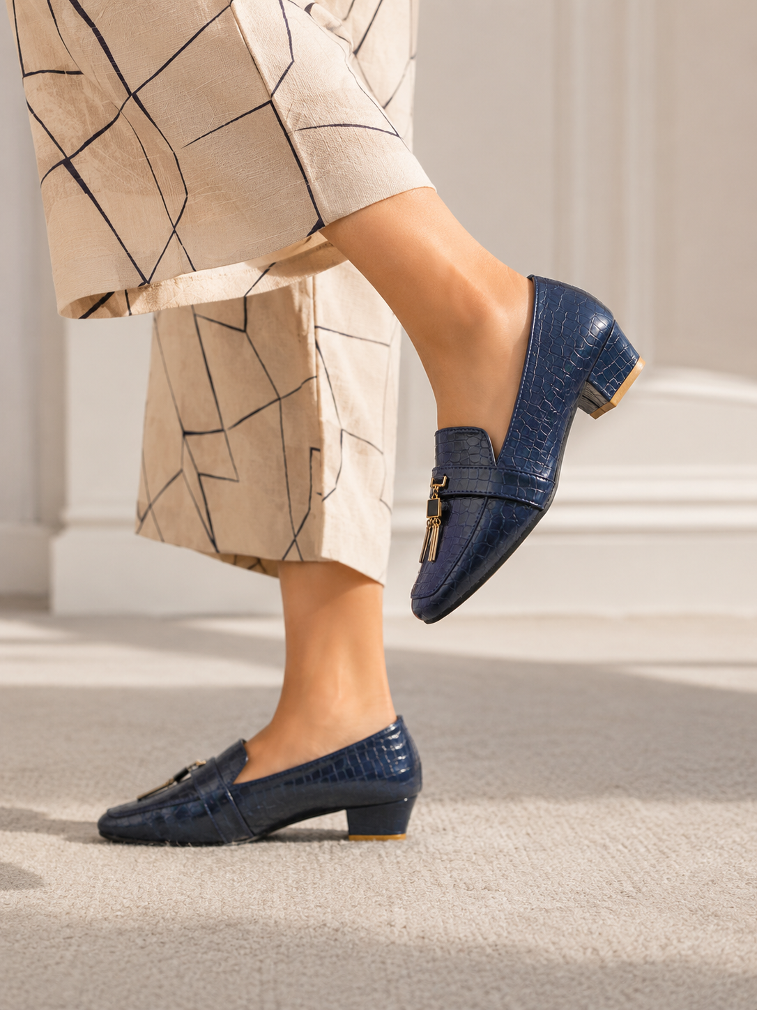 Croc Luxe Tassel Low Heel Loafer Shoes for Women  | Nawabi Shoes