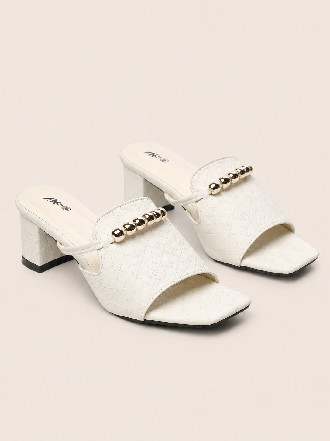 Women's Premium Block Heel Slide Sandals with Gold Chain | Elegant Ladies Heel Shoes Bangladesh