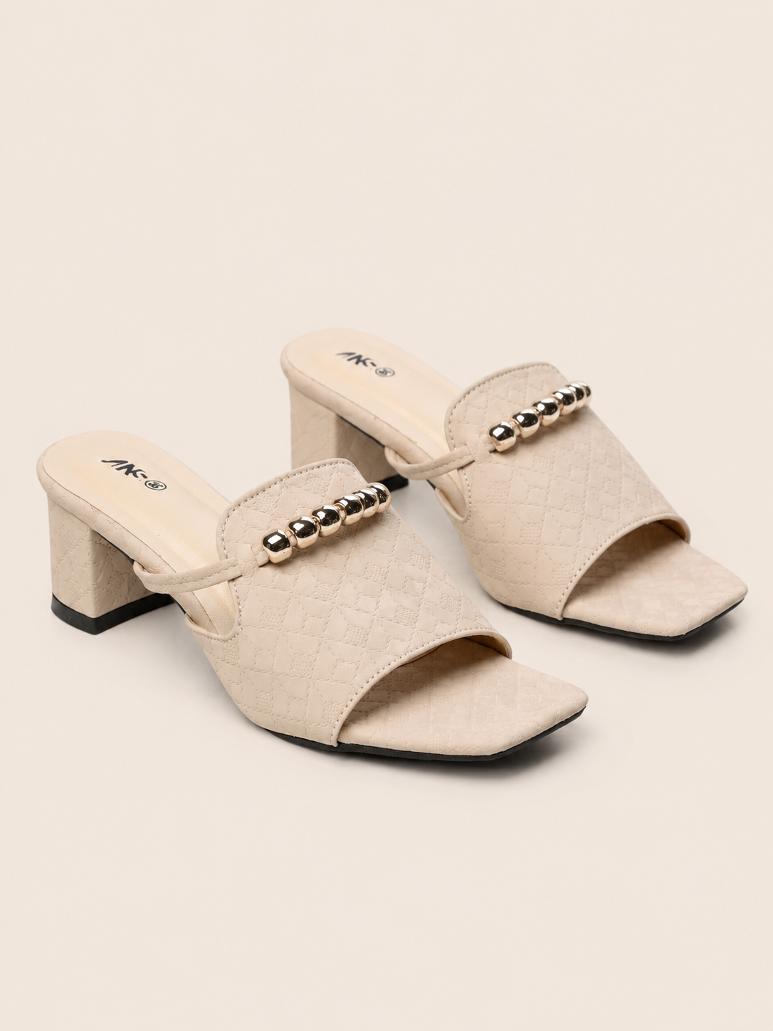 Women's Premium Block Heel Slide Sandals with Gold Chain | Elegant Ladies Heel Shoes Bangladesh