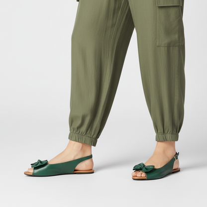 Elegant Green Bow Slingback Women’s Flats | Stylish & Comfortable Peep-Toe Shoes