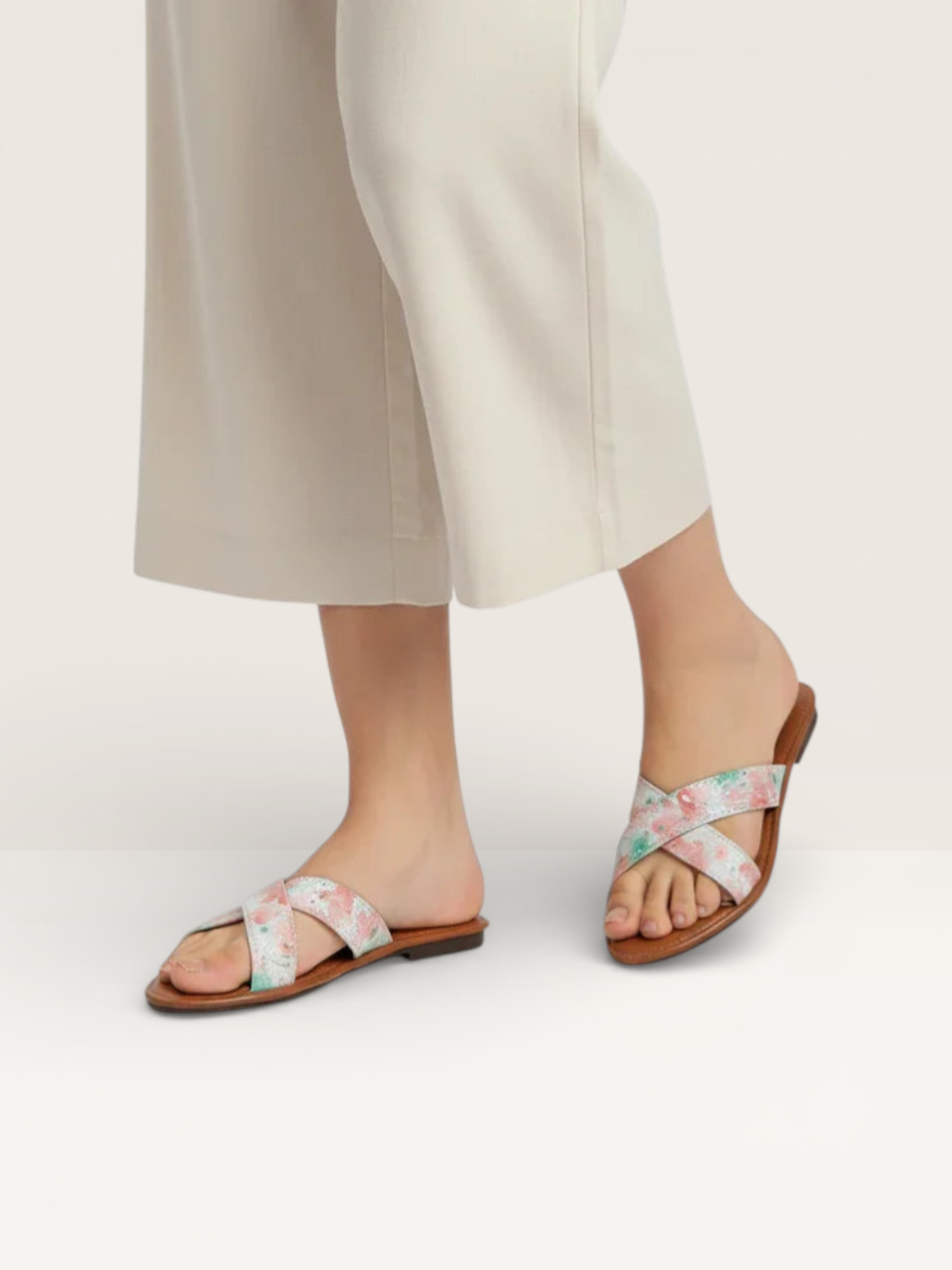 Floral Print Criss-Cross Sandals for Women | Stylish Sliders Price in BD - Nawabi Shoes BD