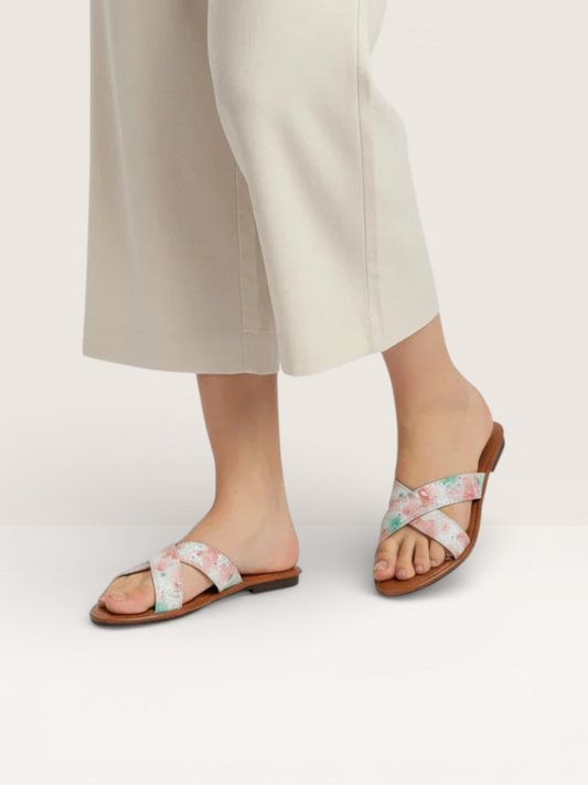 Floral Print Criss-Cross Sandals for Women | Stylish Sliders Price in BD - Nawabi Shoes BD