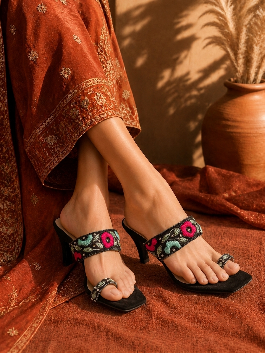 Nawabi Zaria Floral Embroidered High Heel Sandals | Nawabi Shoes