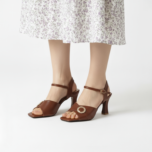 Purple Ankle Strap Heels - Women's Square Toe Block Heels