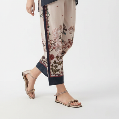 Rose Gold Embellished Flat Sandals - Elegant Ankle Strap Flats| Nawabi shoes bd