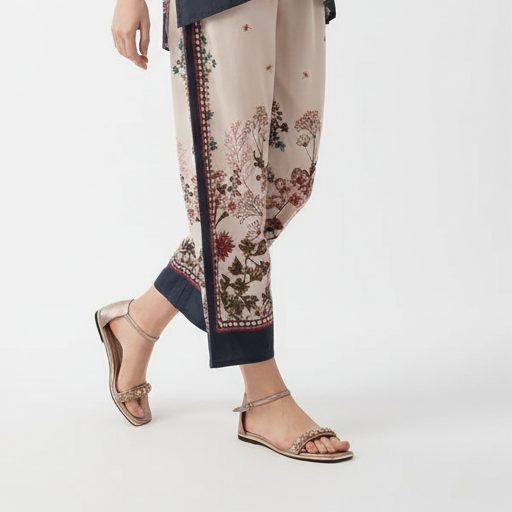 Rose Gold Embellished Flat Sandals - Elegant Ankle Strap Flats| Nawabi shoes bd