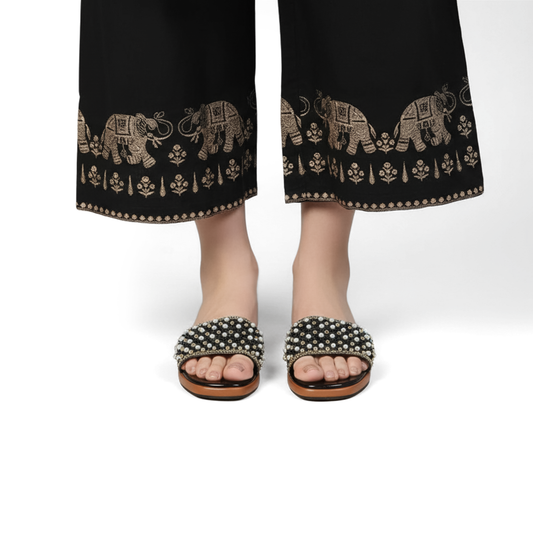Pearl & Rhinestone Embellished Slides - Elegant Beaded Flat Sandals | Nawabi Shoes BD