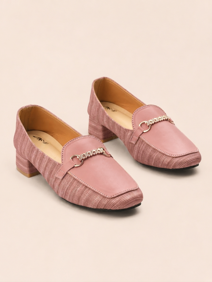 Square Toe Heeled Loafers - Textured Olive & Black Loafers | Nawabis shoes BD
