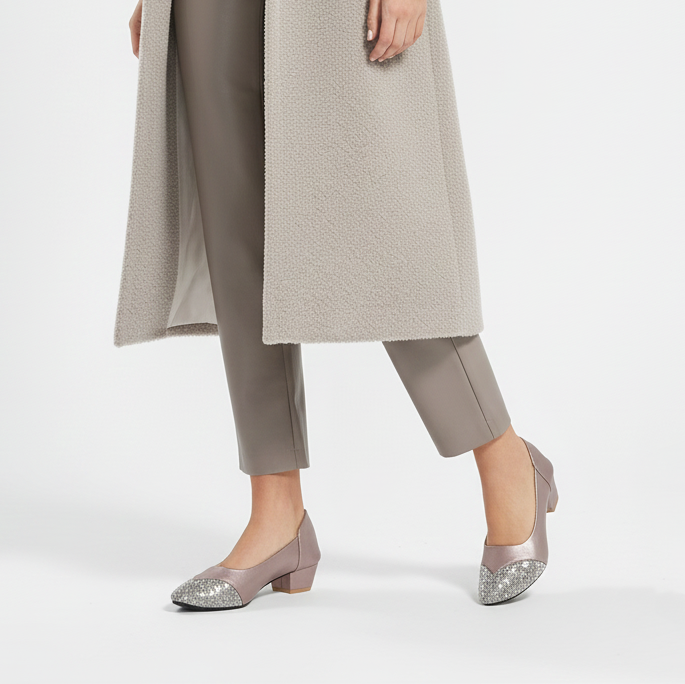 Low Block Heel Pumps - Suede & Rhinestone Dress Shoes for Women | Nawabi Shoes BD