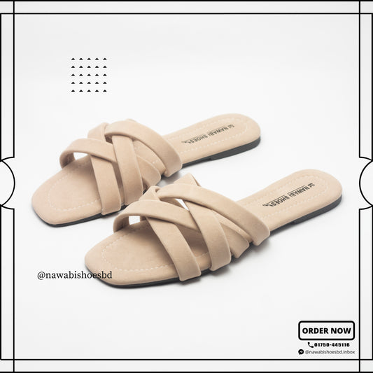 Cream Cross Strappy Women's Flat Sandals- Nawabi Shoes BD
