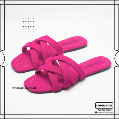 Deep Pink Cross Strappy Women's Flat Sandals- Nawabi Shoes BD