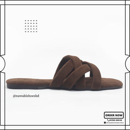 Dark Chocolate Cross Strappy Women's Flat Sandals- Nawabi Shoes BD