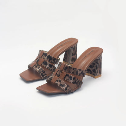Stylish Cheetah Print Heels Mules For Women's | Nawabi Shoes BD - Nawabi Shoes BD
