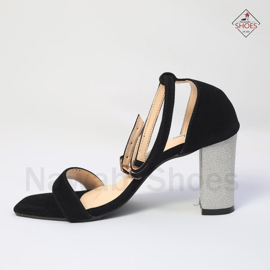  Black Ankle Strap Block Heels Luxury Shoes-Nawabi Shoes BD