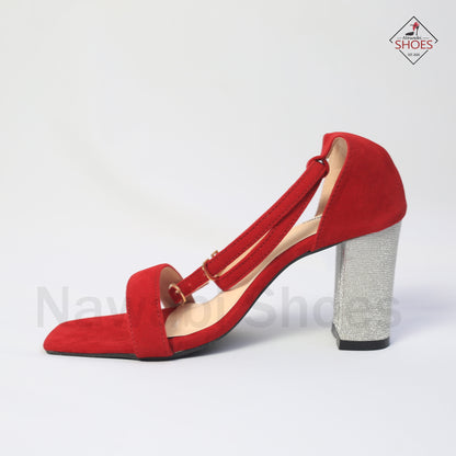 Red Ankle Strap Block Heels Luxury Shoes-Nawabi Shoes BD