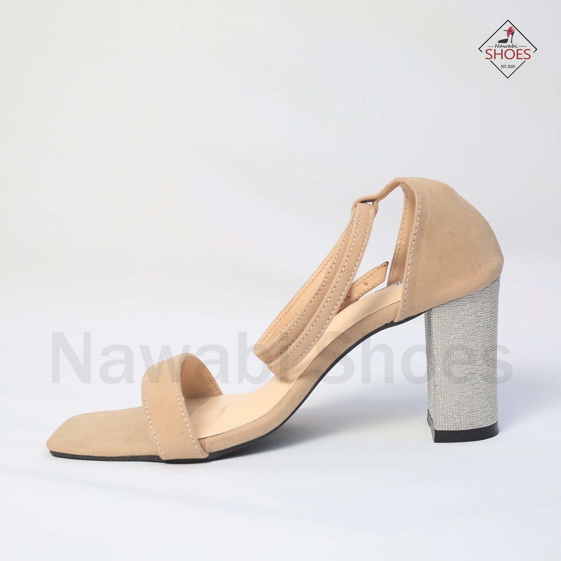 Cream Ankle Strap Block Heels Luxury Shoes-Nawabi Shoes BD
