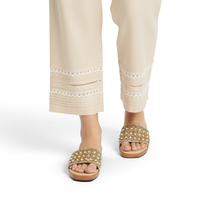 Pearl & Rhinestone Embellished Slides - Elegant Beaded Flat Sandals | Nawabi Shoes BD