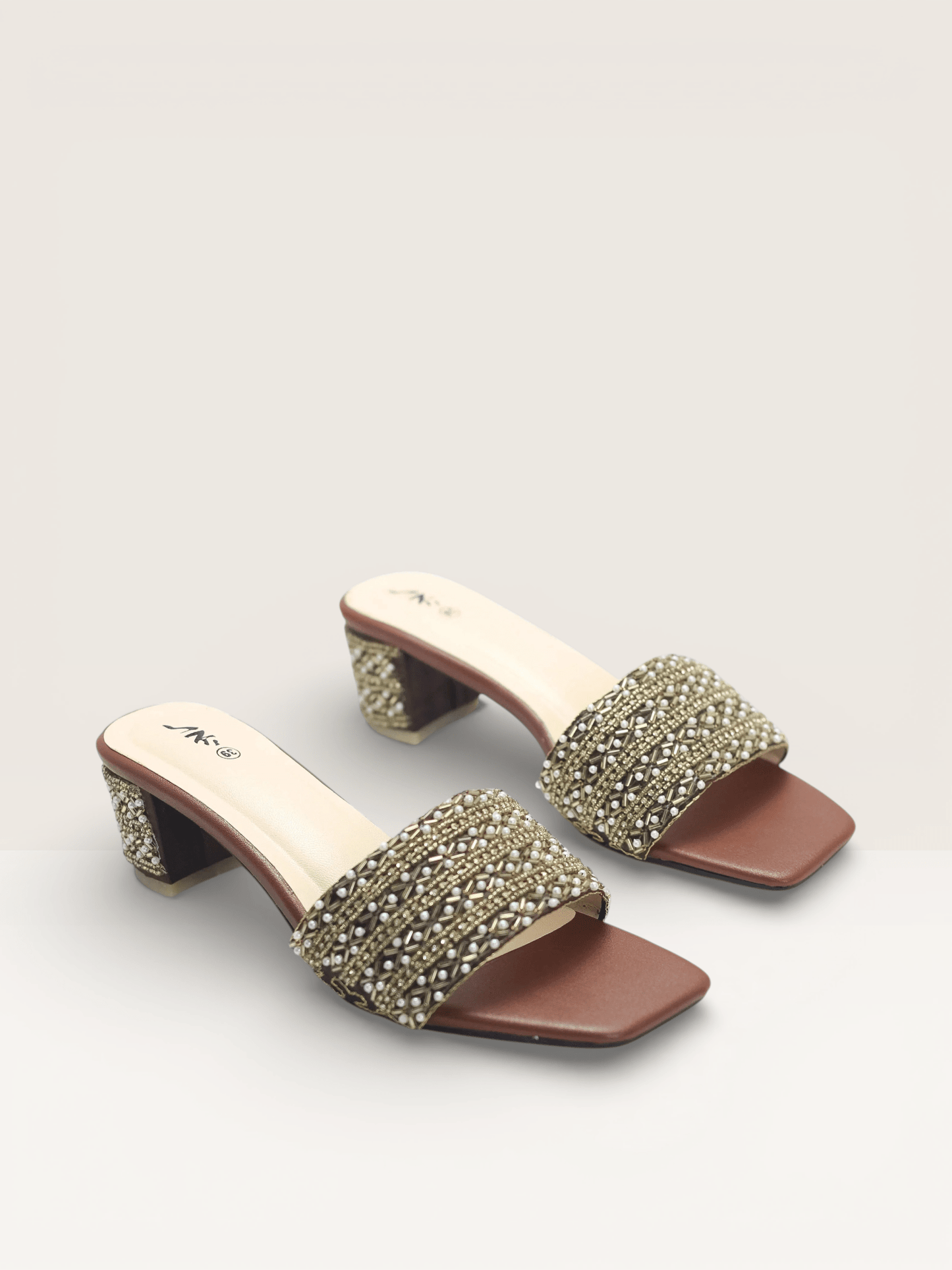 Beaded Block Heel Mules for Women | Fancy Ladies Mules BD - Nawabi Shoes BD
