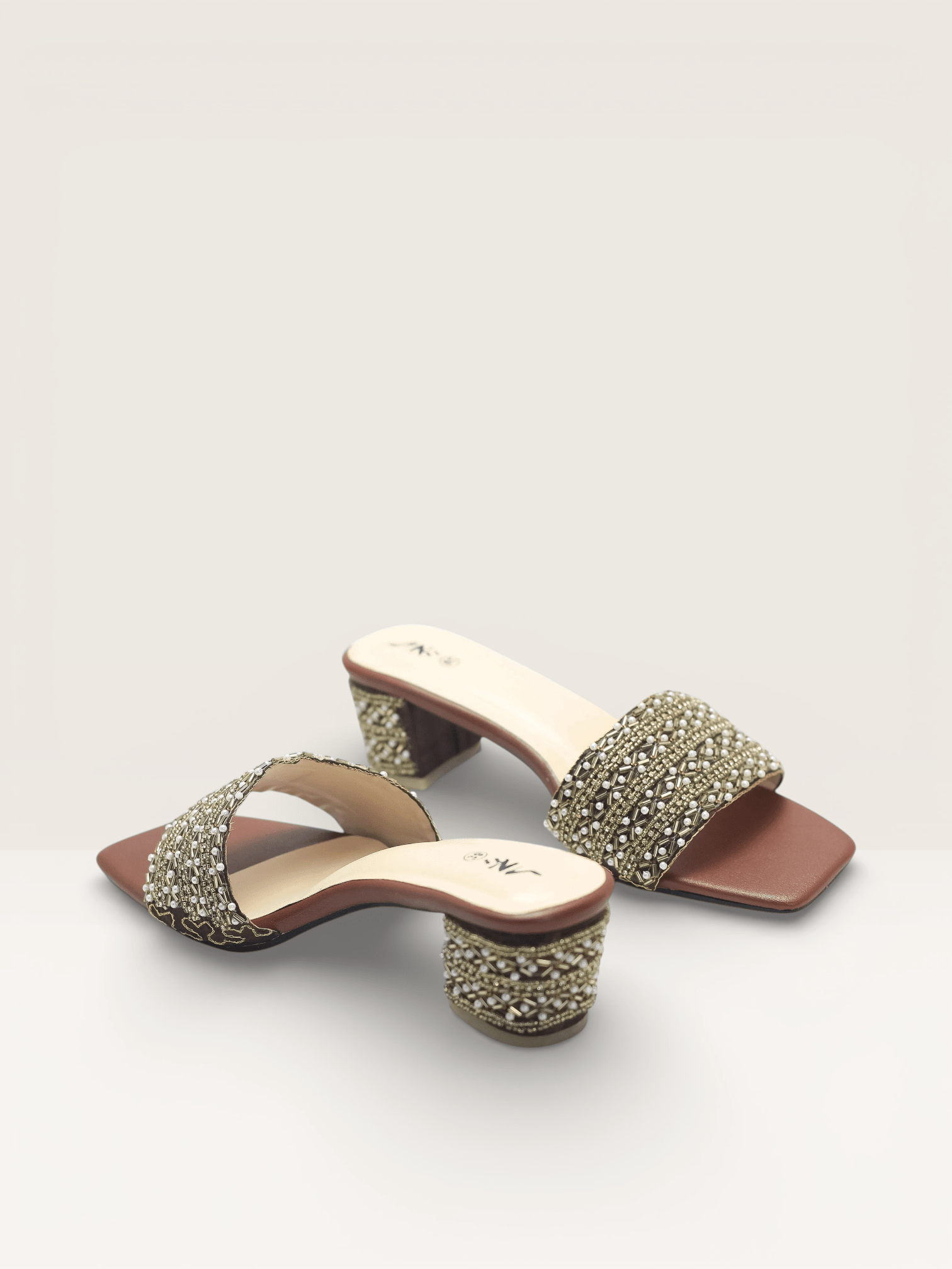 Beaded Block Heel Mules for Women | Fancy Ladies Mules BD - Nawabi Shoes BD
